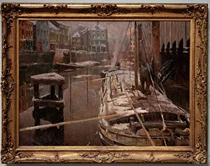 Oil Paintings Collection: Barges in the Snow, 1901 (oil on canvas)