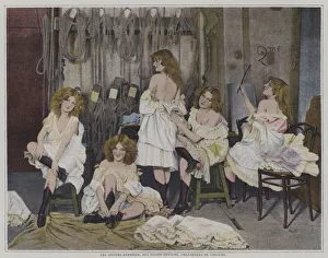 Dressing Room Gallery: The Barrison Sisters at the Folies-Bergere during a costume change (colour photo)