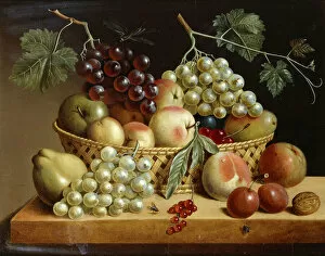 Images Dated 1st December 2011: A Basket of Grapes, Apples, Peaches and other Fruit on a Ledge, 1833 (oil on panel)