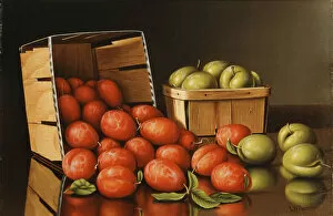 Baskets of Plums, (oil on canvas)