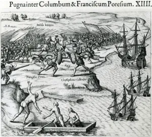 Battle in Jamaica between Christopher Columbus (1451-1506) and Francisco Poraz, 1504 Battle in Jamaica between Christopher Columbus (1451-1506) and Francisco Poraz, 1504