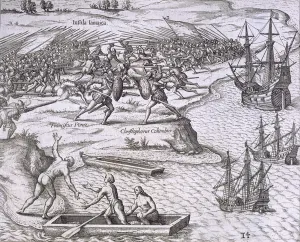 Battle in Jamaica between Christopher Columbus (1451-1506) and Francisco Poraz, 1504 Battle in Jamaica between Christopher Columbus (1451-1506) and Francisco Poraz, 1504
