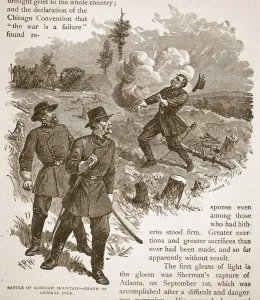 Battle of Kenesaw Mountain - Death of General Polk, from a book pub. 1896 (engraving) Battle of Kenesaw Mountain - Death of General Polk, from a book pub. 1896 (engraving)