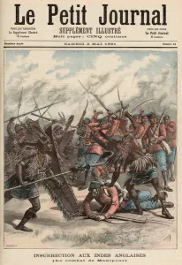 The Battle of Manipur, from Le Petit Journal, 2nd May 1891 (coloured engraving) The Battle of Manipur, from Le Petit Journal, 2nd May 1891 (coloured engraving)