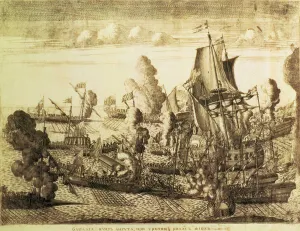 Battle off Cape Gangut (Hanko) on 25th July 1714, 1715 (etching with engraving) Battle off Cape Gangut (Hanko) on 25th July 1714, 1715 (etching with engraving)