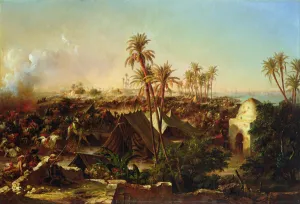 Battle with palm trees and tents (oil on canvas) Battle with palm trees and tents (oil on canvas)
