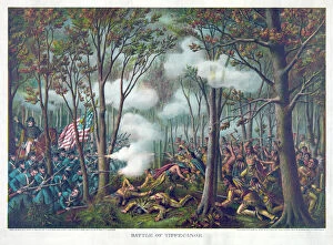 Tecumseh Gallery: Battle of Tippecanoe, pub. 1889 (hand coloured litho)