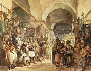 Images Dated 11th January 2012: In the Bazaar, 1854 (pencil and watercolour heightened with white)