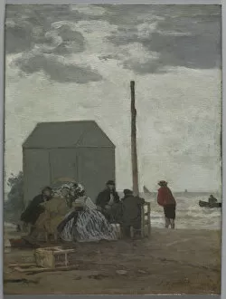 The Beach at Deauville, 1864 (oil on wood panel)