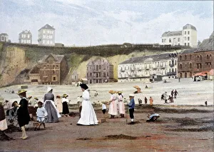 On the beach. Engraving by Gillot around 1900 On the beach. Engraving by Gillot around 1900