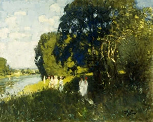 Pierre Eugene Montezin Gallery: A Beautiful Sunday on the Banks of the Seine; un Beau Dimanche au Bord de la Seine, (oil on canvas)