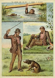 Drowning Gallery: The beggar and his dog - a lesson to children (chromolitho)