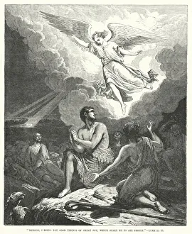 Behold, I bring you good tidings of great joy, which shall be to all people, Luke II, 10 (engraving) Behold, I bring you good tidings of great joy, which shall be to all people, Luke II, 10 (engraving)