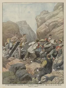 Chauffeuress Gallery: The Beijing-Paris car raid, Hon. Prince Borghese and L, Barzini in their Italy at... (colour litho)