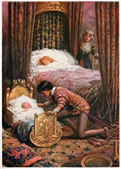 He bent down to kiss the little baby, from Italian Fairy Tales, by Lilia E He bent down to kiss the little baby, from Italian Fairy Tales, by Lilia E