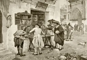 The Bibliophiles, after a painting by Jimenez Aranda, from La Ilustracion Espanola The Bibliophiles, after a painting by Jimenez Aranda, from La Ilustracion Espanola