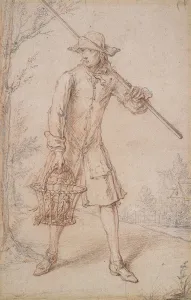 A Birdcatcher, (pencil, red and white chalk on buff paper) A Birdcatcher, (pencil, red and white chalk on buff paper)