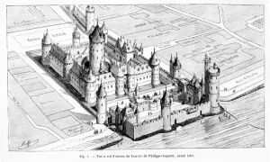 Bird's eye view of the Louvre during the reign of Charles V (1464-80) Bird's eye view of the Louvre during the reign of Charles V (1464-80)
