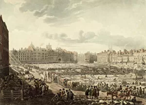 Images Dated 16th August 2006: Birds Eye view of Smithfield Market (aquatint)
