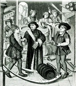 The Bishop of Tournai receiving the Tithe of Beer granted by King Chilperic The Bishop of Tournai receiving the Tithe of Beer granted by King Chilperic