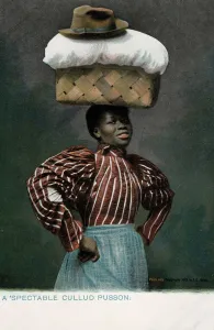 Black girl with a basket of linen, topped by a hat, on her head (photo) Black girl with a basket of linen, topped by a hat, on her head (photo)