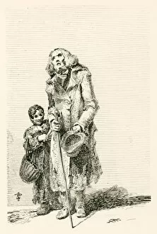 Blind beggar attended by a boy (engraving)