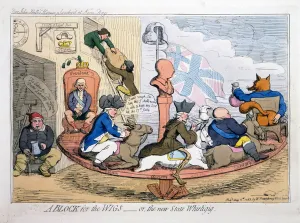 A Block for the Wigs or The New State Whirligig, pub. 1783 (hand coloured etching) A Block for the Wigs or The New State Whirligig, pub. 1783 (hand coloured etching)