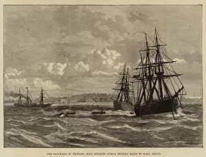 Ouidah Collection: The Blockade of Whydah, Mail Steamer Africa sending Mails to HMS Sirius (engraving)