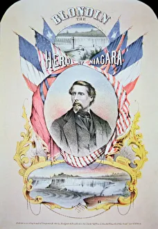 Blondin, the Hero of Niagara, 1861 (colour litho) Blondin, the Hero of Niagara, 1861 (colour litho)