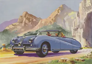 Blue convertible Austin (colour litho) Blue convertible Austin (colour litho)