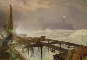 Blue Lights, Teignemouth Pier - Lighting the Lamps at Sunset, 1868 (w/c, body colour Blue Lights, Teignemouth Pier - Lighting the Lamps at Sunset, 1868 (w/c, body colour