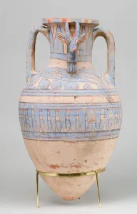 Blue-Painted Ibex Amphora from Malqata, c.1390-1353 BC (pottery, white cream slip Blue-Painted Ibex Amphora from Malqata, c.1390-1353 BC (pottery, white cream slip