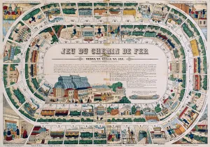 Board for a railway game, 1850 (coloured engraving) Board for a railway game, 1850 (coloured engraving)