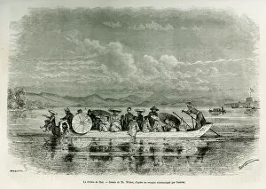 A boat on the river of Hue (Vietnam), drawing by Th. Weber