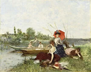 Sitting On Ground Gallery: The Boating Party, (oil on canvas)