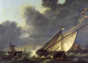 Boats in the Estuary of Holland Diep in a Storm (oil on canvas) Boats in the Estuary of Holland Diep in a Storm (oil on canvas)