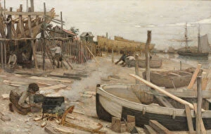 Jean-Charles Cazin Gallery: The Boatyard, c.1875 (oil on fabric)