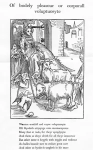 Of bodely pleasour or corporall voluptuosyte, illustration from Alexander Barclay's Of bodely pleasour or corporall voluptuosyte, illustration from Alexander Barclay's