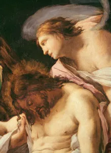 The Body of Christ Entombed (detail of the head of Christ and the angel) (oil on canvas) The Body of Christ Entombed (detail of the head of Christ and the angel) (oil on canvas)