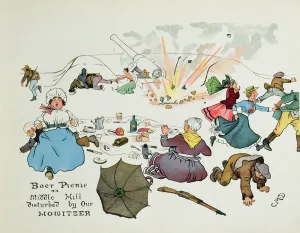 Boer picnic on Middle Hill disturbed by our howitzer, from The Leaguer of Ladysmith' Boer picnic on Middle Hill disturbed by our howitzer, from The Leaguer of Ladysmith'