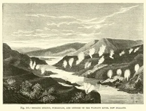 Boiling springs, fumaroles, and geysers on the Waikato River, New Zealand (engraving) Boiling springs, fumaroles, and geysers on the Waikato River, New Zealand (engraving)