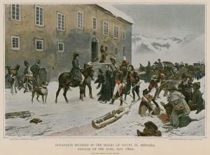 Bonaparte received by the monks of Mount St Bernard (colour litho) Bonaparte received by the monks of Mount St Bernard (colour litho)
