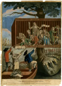 The Bostonians in Distress, 1774 (colour litho) The Bostonians in Distress, 1774 (colour litho)