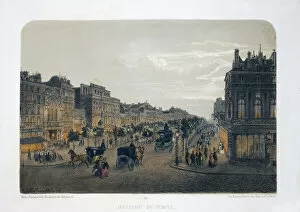 Boulevard du Temple, Paris. Lithography watercolour, illustration by E.de la Tramblaiz, in 'Album