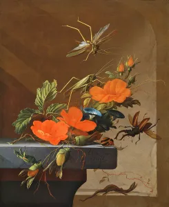 A Bouquet of Roses, Morning Glory and Hazelnuts with Grasshoppers, Stag Beetle and Lizard A Bouquet of Roses, Morning Glory and Hazelnuts with Grasshoppers, Stag Beetle and Lizard
