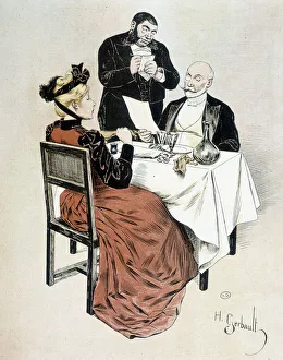 Bourgeois couple at the restaurant - drawing by Gerbault, deb. 20th century Bourgeois couple at the restaurant - drawing by Gerbault, deb. 20th century