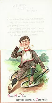 Noel Gallery: Boy fallen from bicycle, Christmas Card (chromolitho)