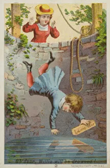 Boy Falling Into Well (chromolitho)