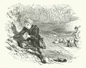 Boy picking primroses (engraving)
