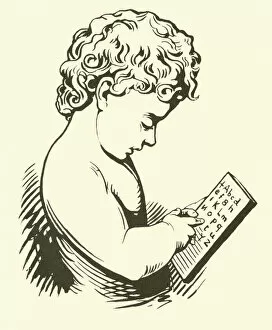Boy reciting his letters (engraving)